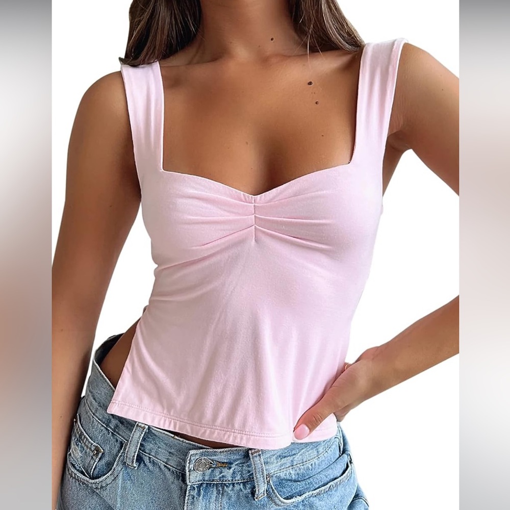 Baby pink sweetheart neck tank top